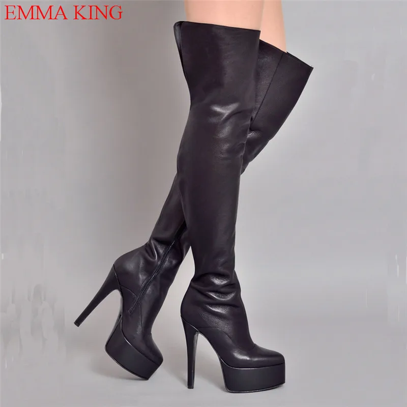 

New Designer Ladies Platform Thigh High Boots Fashion High Heels 14CM Over The Keee Boots Party Sexy Thin Heel Shoes Woman 2021