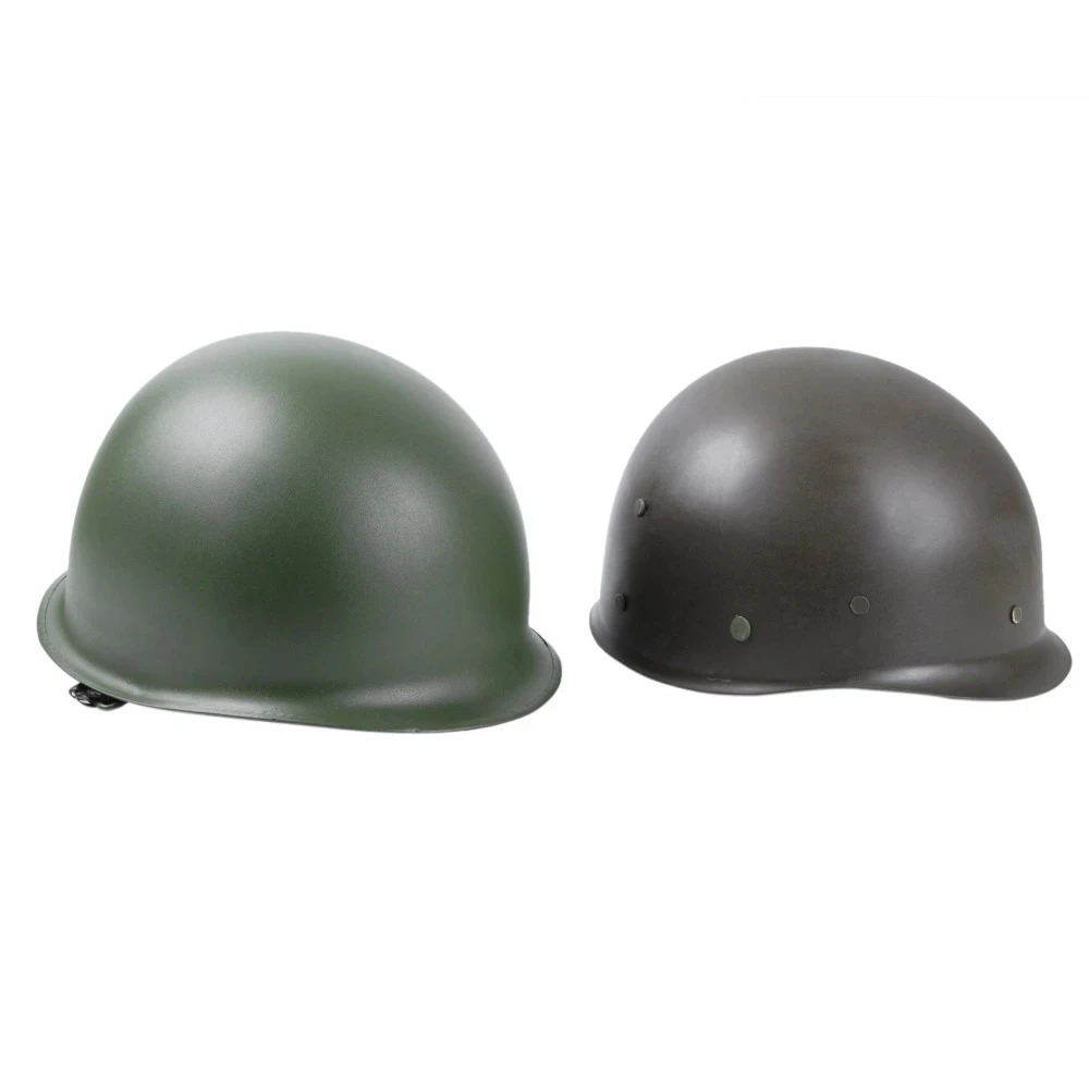 WWII WW2 US Army M1หมวกกันน็อกตะเข็บสีเขียวอเมริกาทหารโลหะกลางแจ้ง