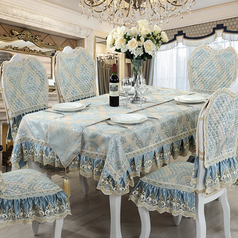 High-end Linen Lace Table Cloth Table Flag Chair Cover High quality Embroidery Jacquard Rectangle European Kitchen Table Cover A 4