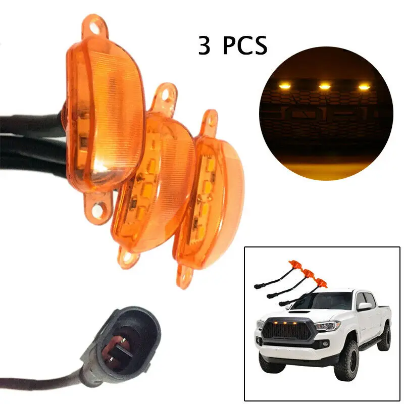 

3 Pcs Car External Front Grille Lights Amber LED Lights Decoration For Ford F150 Raptor F250 2004~2019 Grille Running Lamps