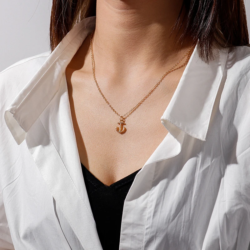 Aihua Schlichter Stil Schlüsselbeinkette Meer Marine Anker Halsketten & Anhänger für Frauen Mädchen Geburtstagsfeier Schmuck Collier Geschenke – Detail 13