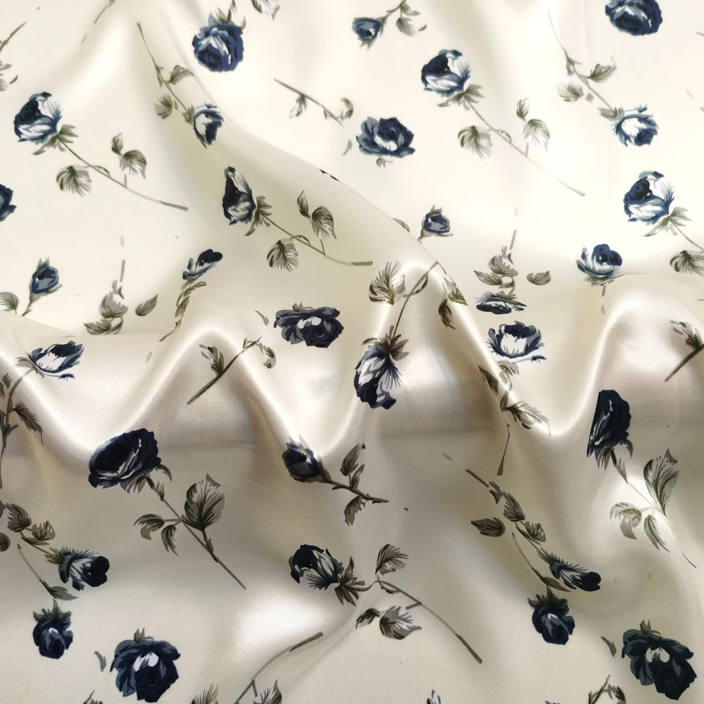 1 meter X 1.48 meter Retro Rose Satin Fabric Print Silky Charmeuse material For Scarf,Gown,Lining,Sewing,Diy