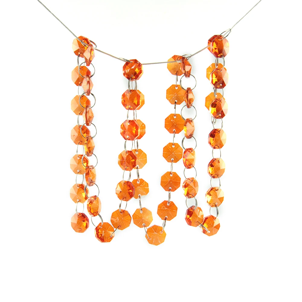 

10m/50m Glass Beads Crystal Orange Chandelier Lamp Octagon Chain Garlands Wedding & Party Decor