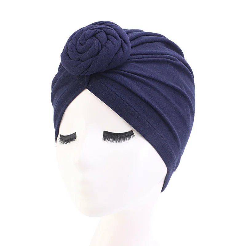 New Women cotton top knotted turban hat bonnet Hijab chemo cap headbands Female Muslim Hat Head Cover Night Cap Hair Accessories