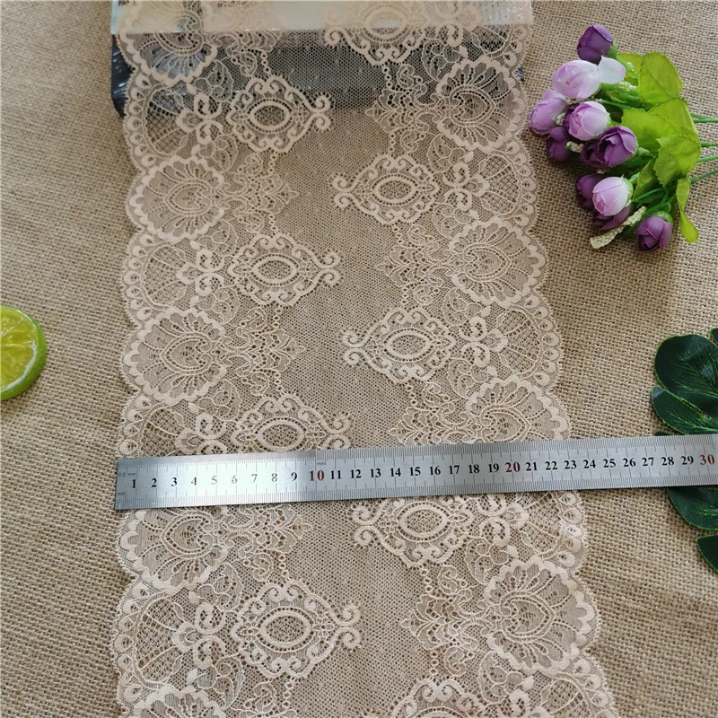 F-1 E1780 23CM Skin Black Color Nylon Spandex Stretch Jacquard Lace Trimmings Lace Fabric Ribbon For Wedding Decoration