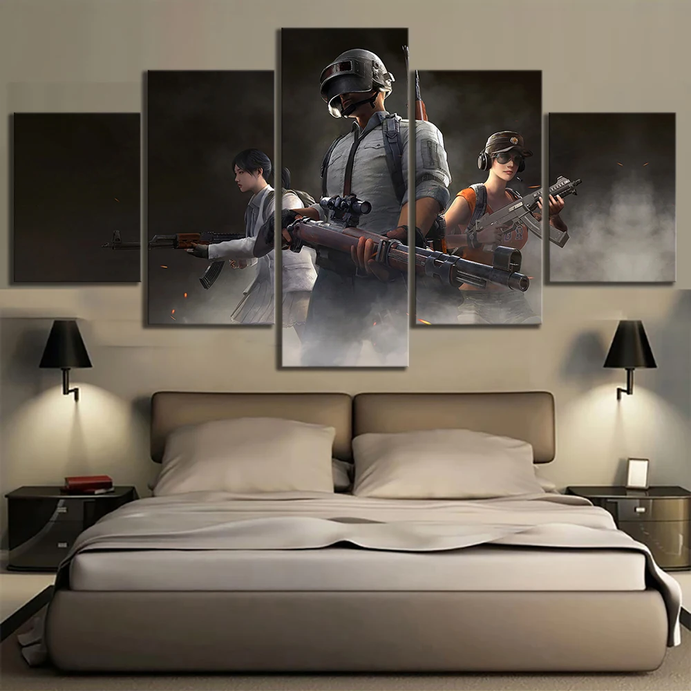 5Pcs 10 Pubg Battlegrounds Game Modular Wall Art Canvas Posters Pictures Paintings Home Decor Accessories Living Room Decoration