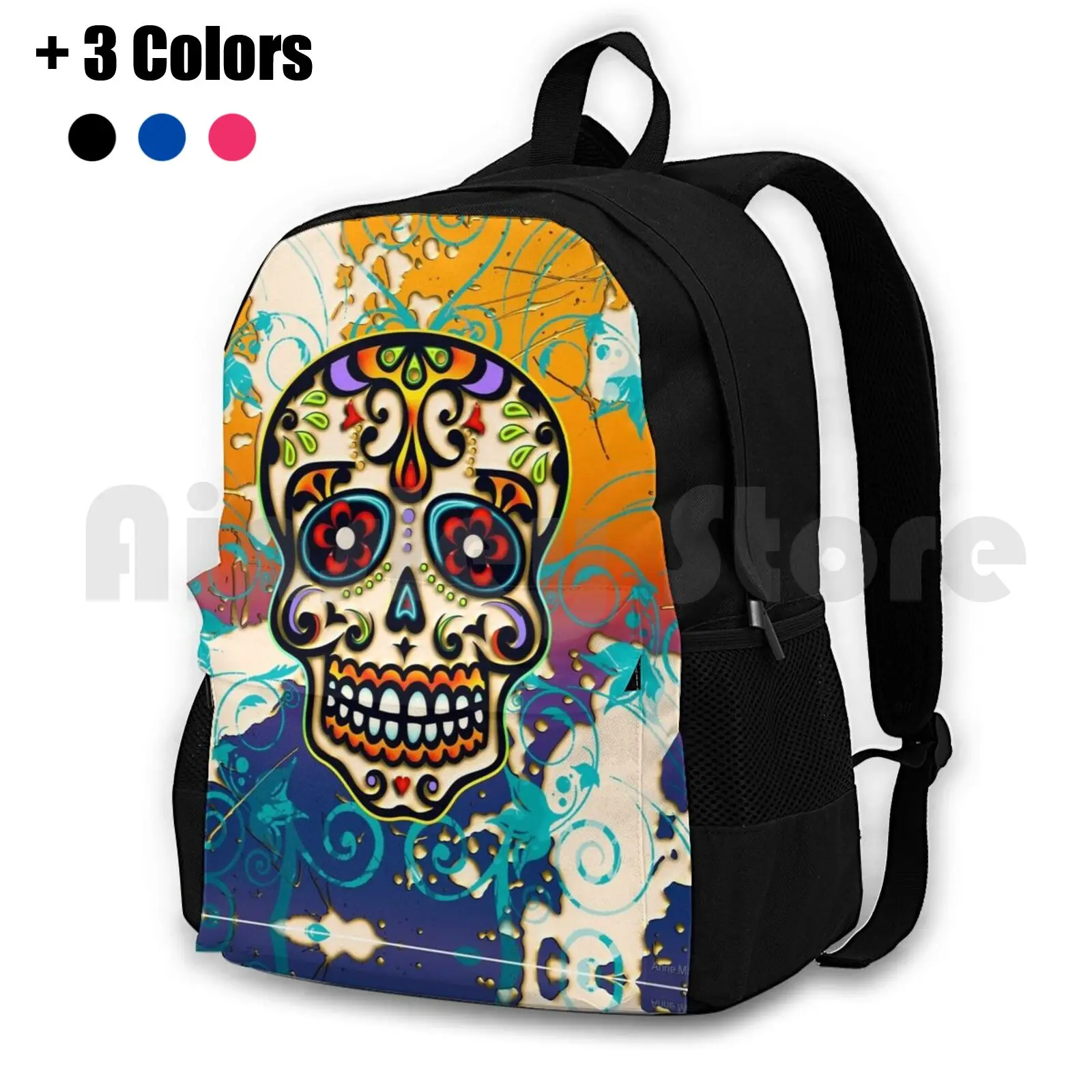 Mexican Sugar Skull , Dias De Los Muertos , Days Of The Dead Outdoor Hiking Backpack Waterproof Camping Travel Mexican Scull