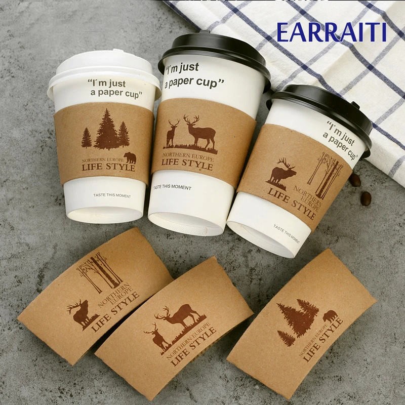 

100PCS disposable cup holder milky tea shop coffe cup sleeve Double-deck kraft paper sleeves juice Non-slip Anti-hot Customize