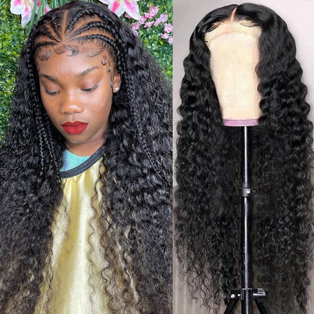 

Deep Wave Lace Frontal Wig Pre-plucked Natural Hairline Curly Human Hair Wig 12-30 inches Wet and Wavy Lace Front Wig