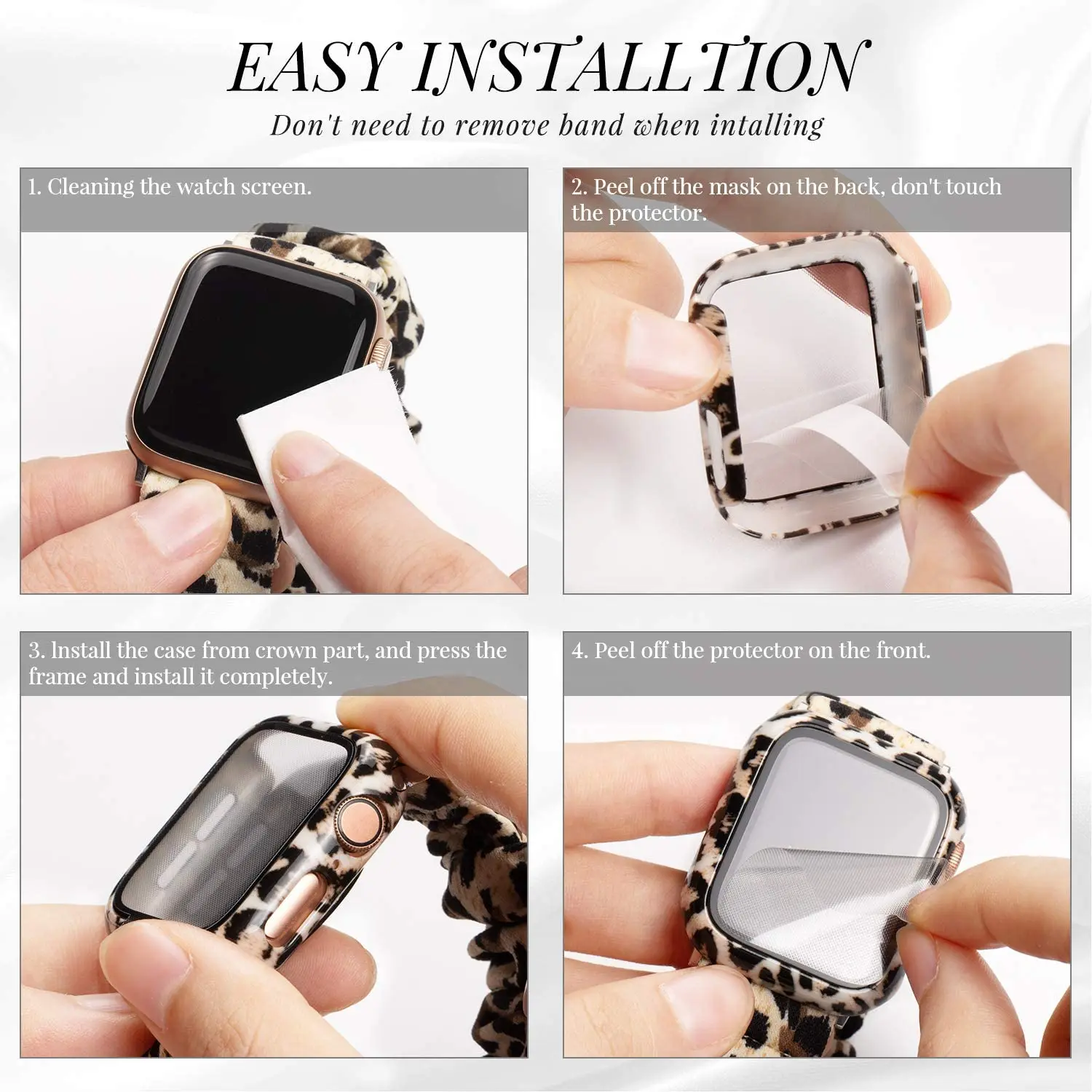 Case+Glass for Apple Watch 44mm 40mm 38mm 42mm,Hard PC Bumper Fashion Leopard Protective Cover for iWatch SE 6 5 4 3 2 1