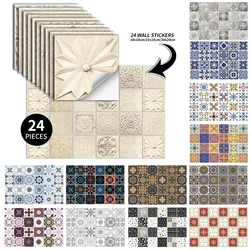 Waterproof Self-adhesive Wallpaper Decal Vintage Light Flower Wall Tile Stickers Kitchen Bathroom Home Tiles Decoration Sticker
