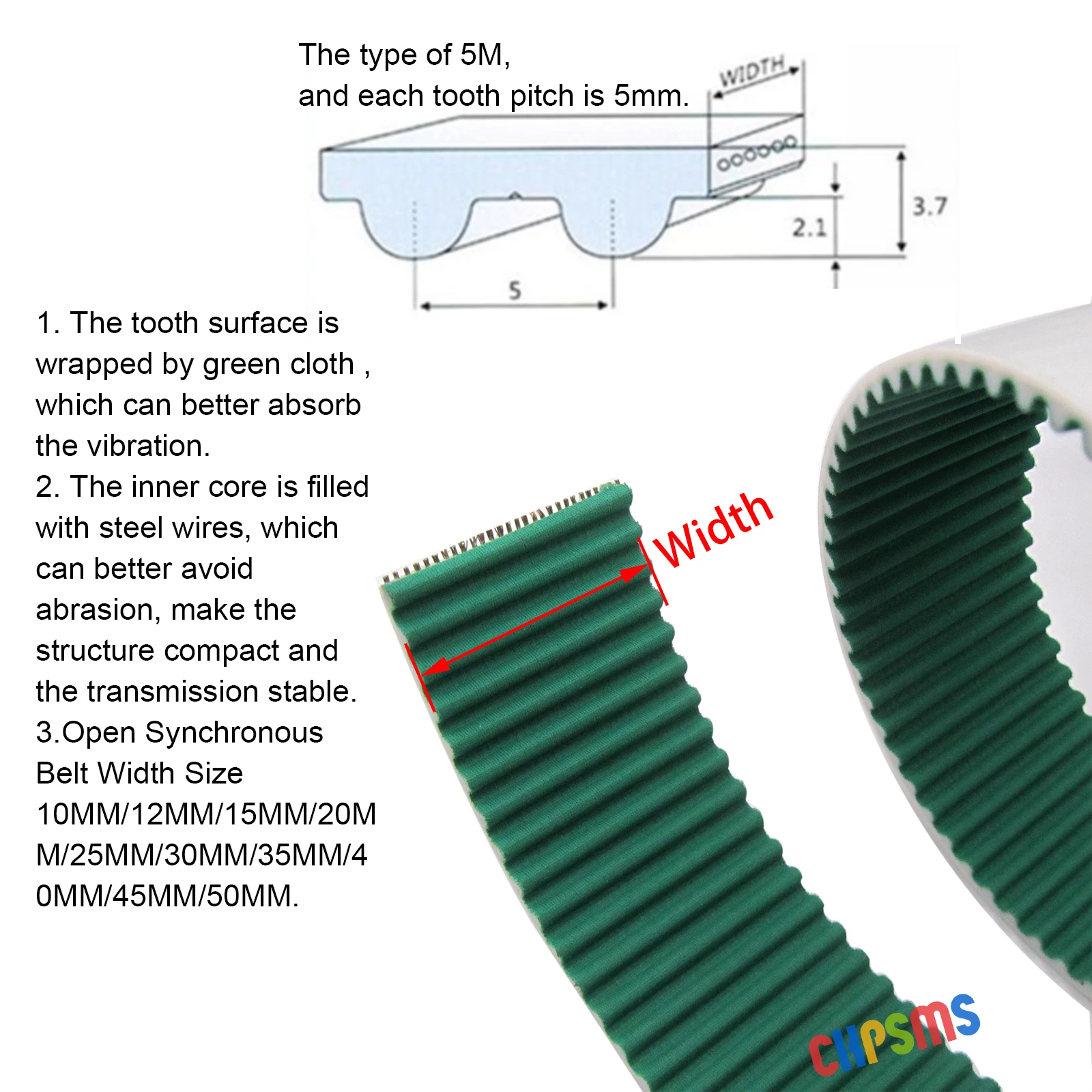 PU White STD STS S5M Open Timing Belt With Steel Wires FOR Industrial Machines