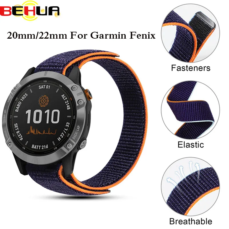 22mm 20mm 26mm Nylon Strap For Garmin Fenix 6 5 6S 5S Pro Plus/Forerunner 935 945 Bracelet Hook and Loop Quick Watch Band Correa