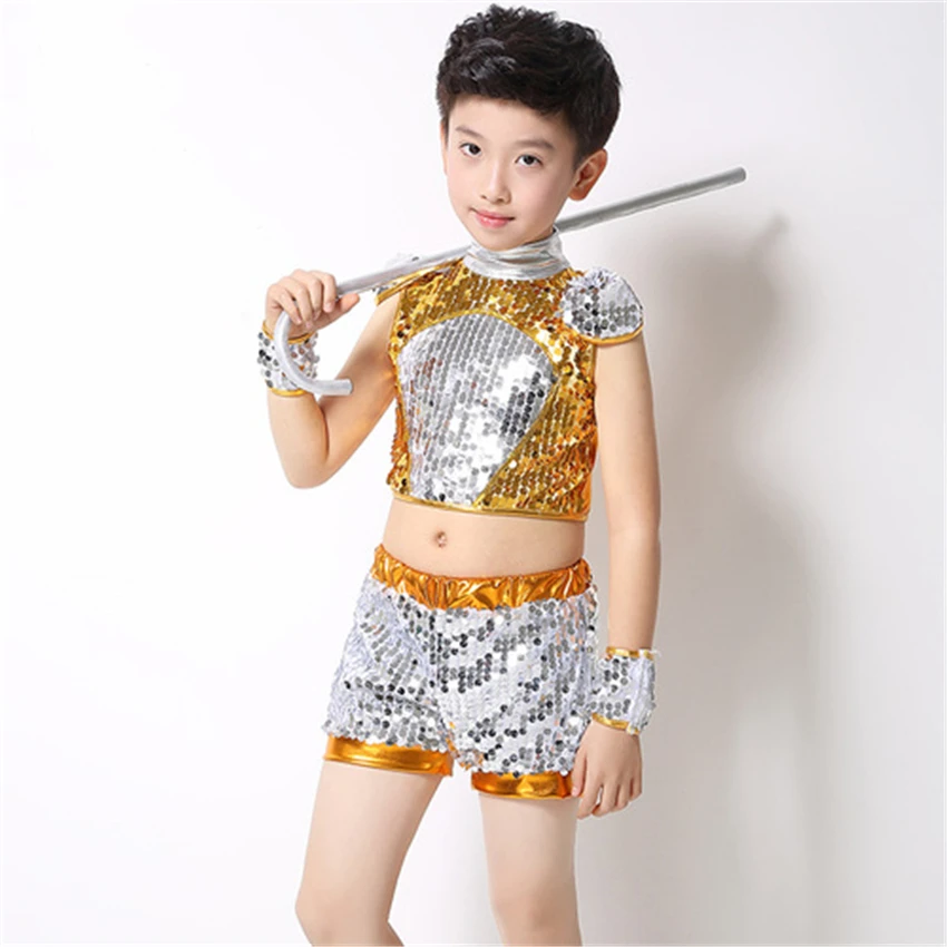 Children Jazz Dance Costume Hip-hop Sequins Dress 2Pcs for Baby Girls Ballroom Dance Competition Dresses Boy Kid Top Set Clothes