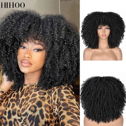 Short Hair Afro Kinky Curly Wigs With Bangs For Black Women Synthetic Natural Brown Mixed Blonde Wig Cosplay Daily