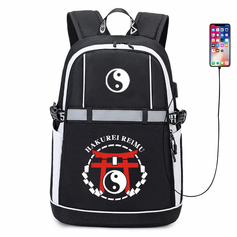 Imagem -04 - Mochila Touhou Anime Usb Kirisame Marisa Oxford Reflective Stripe Schoolbag Bolsas de Viagem