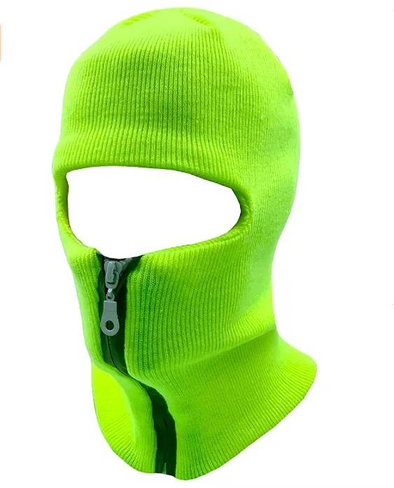 2 layers winter100% Acrylic Thermal reflective ski face balaclava beanie hat with zipper