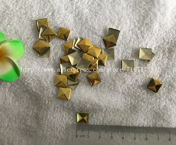 500pcs/lot 10mm Gold Square Studs Iron-on hotfix Metalic rhinestuds Flatback heat transfer For T shirt,Garment