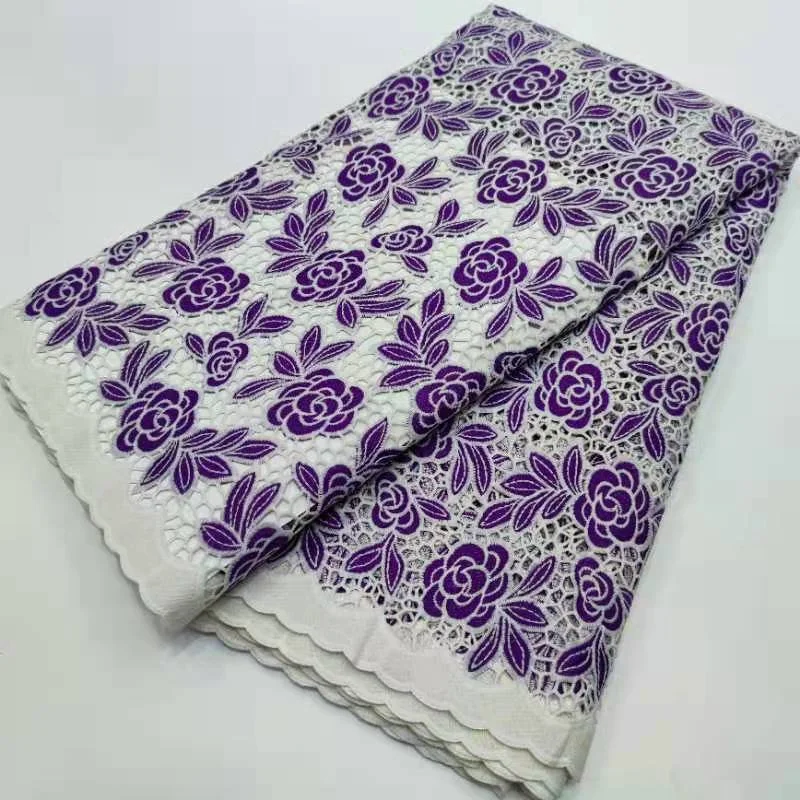 

Free Shipping! Purple Color Embroidery African Cord Laces Swiss Guipure Lace Fabric Milk silk For Nigerian Wedding Dress purple