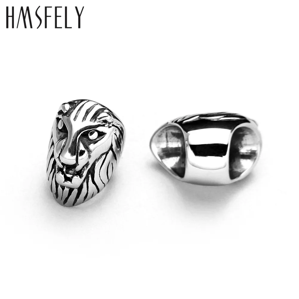 HMSFELY 8mm Big Hole 316l Stainless Steel Lion Head Beads Accessories For DIY Leather Bracelet Jewelry Making Animal Bead 5pcs