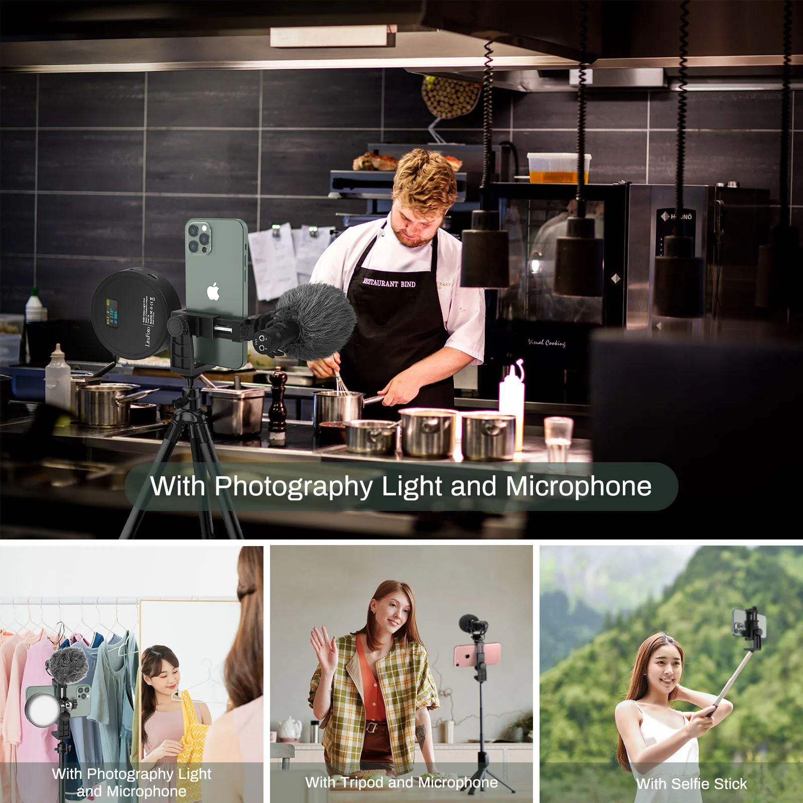 Litufoto للهاتف حامل ثلاثي القوائم 4.1 بوصة تصوير عالمي لهاتف Gopro iPhone Samsung Xiaomi Huawei Phone Travel