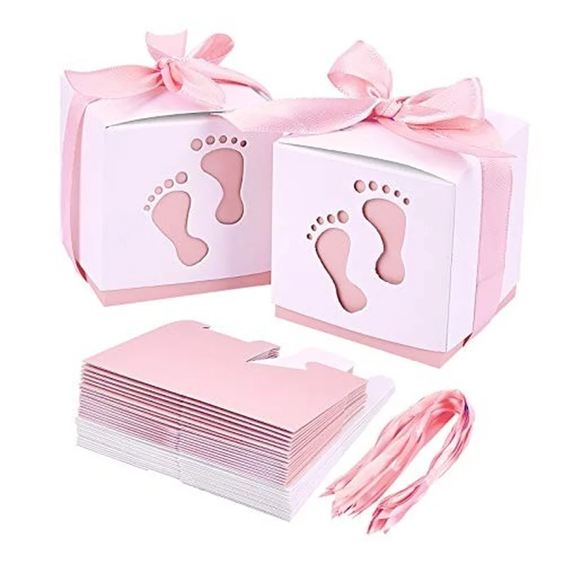 10pcs Newborn Baby Boxes Footprints Candy Baby Shower Gift Packaging Box Blue Pink Paper Bag Birthday Party Favor