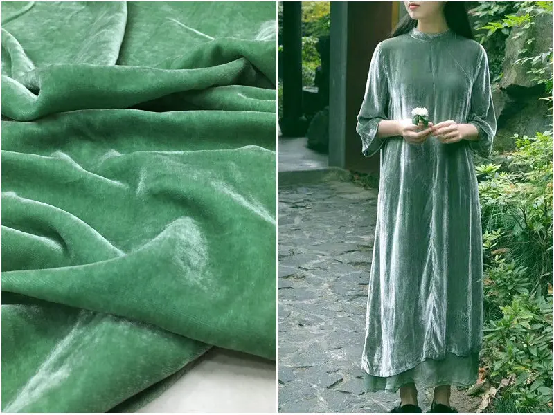 Silks Store Green Silk Velvet Fabrics Garment Materials Autumn Women Dress Coat Suits Sewing Cloth Tailor Tissu Noel Fur Fabrics