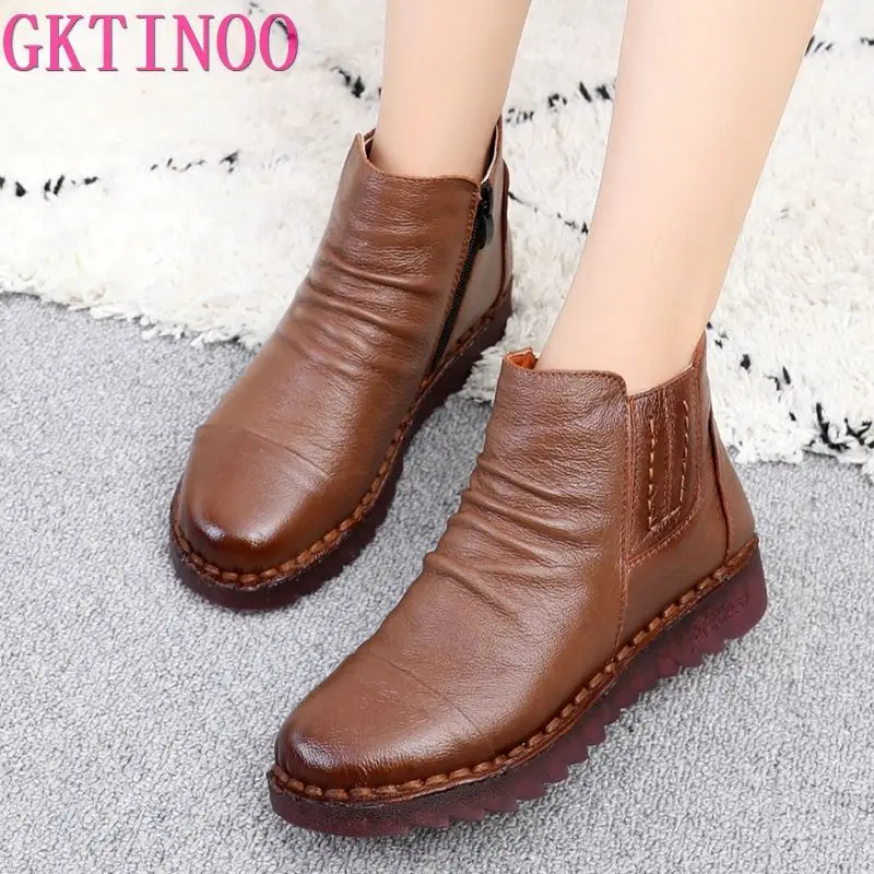 GKTINOO 2024 Fashion Winter Women Shoes Woman Genuine Leather Flat Ankle Boots Women Waterproof Wedge Warm Boots
