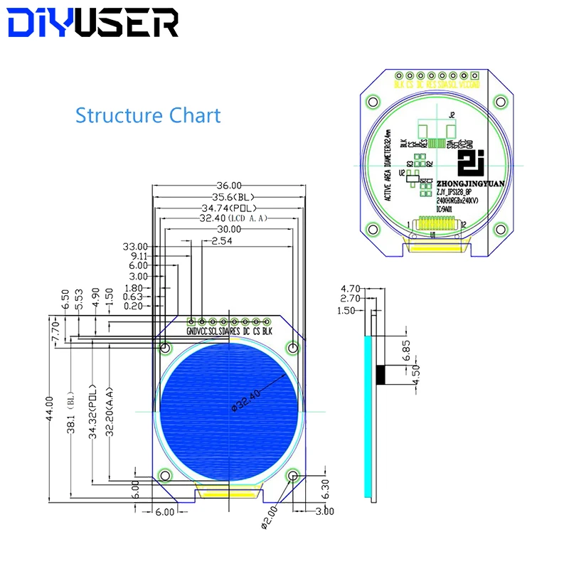 Dc 3.3v 1. módulo de exibição tft lcd de 28 polegadas redondo rgb ips hd 240x240 resolução gc9a01 driver 4 fio placa adaptador interface spi