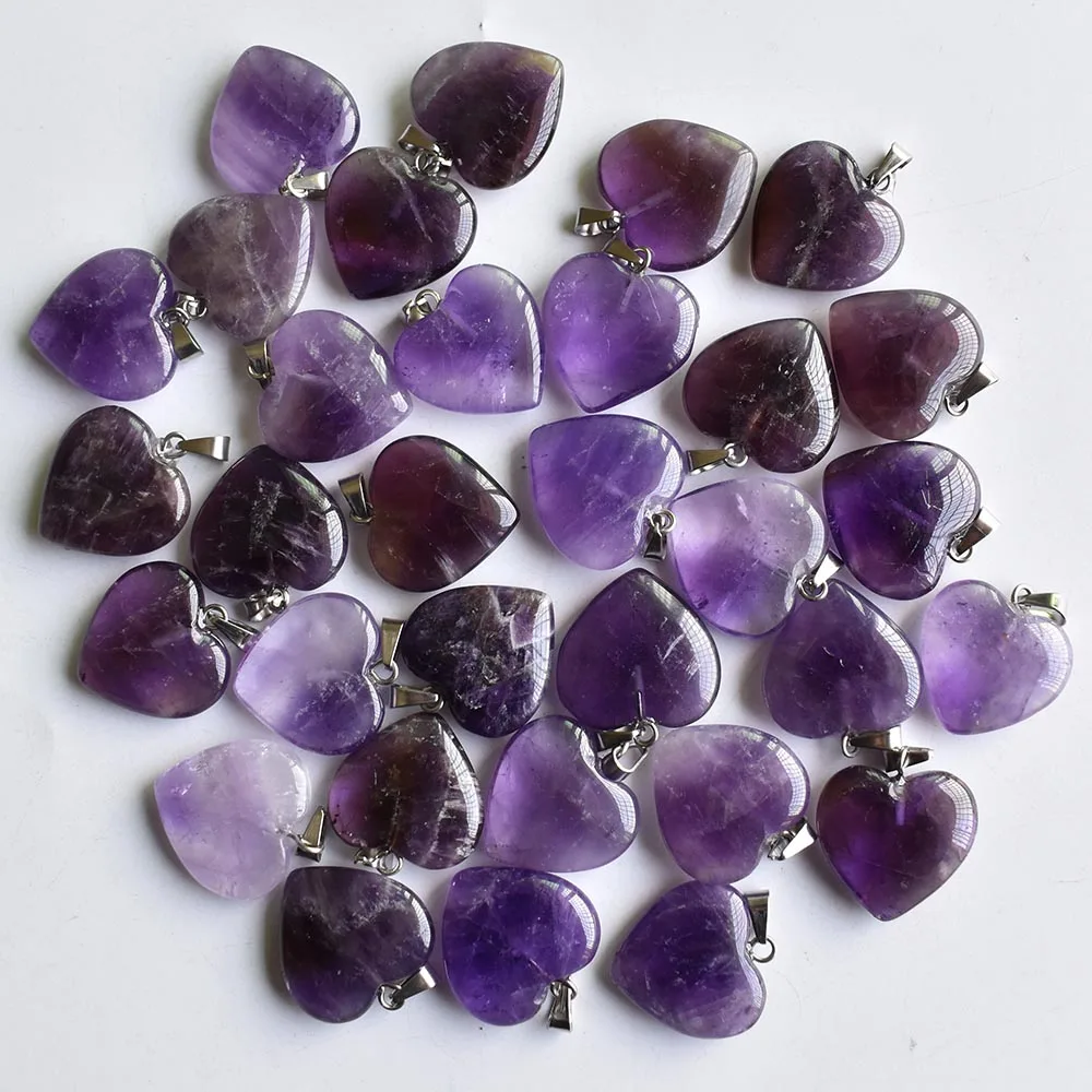 Herzförmige Steinperlen Anhänger 20mm Großhandel Charms Naturstein Amethyste für DIY Schmuckherstellung Damengeschenk kostenloser Versand – Detail 2