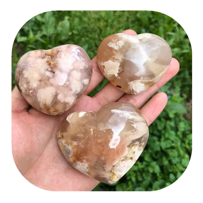 

Natural Cherry Blossom Agate Heart Hand Polished Crystal Stone Healing Decor Natural Stones and Minerals