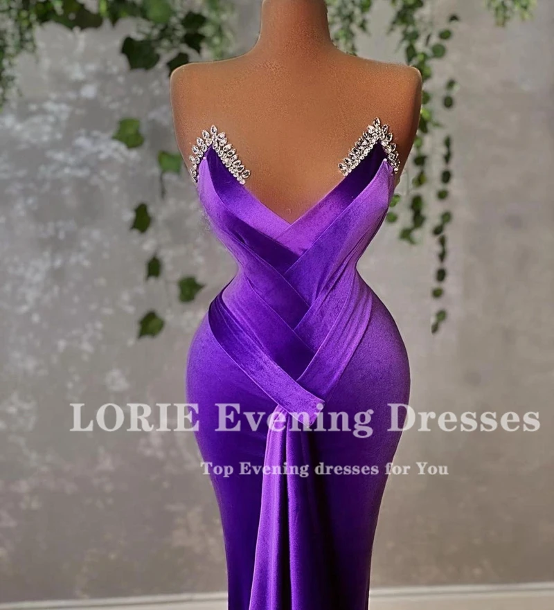 LORIE Royal Purple Taffeat Mermaid Prom Dress Luxury V-neck Sparkly Crystals Evening Party Gowns Formal Robes De Soirée