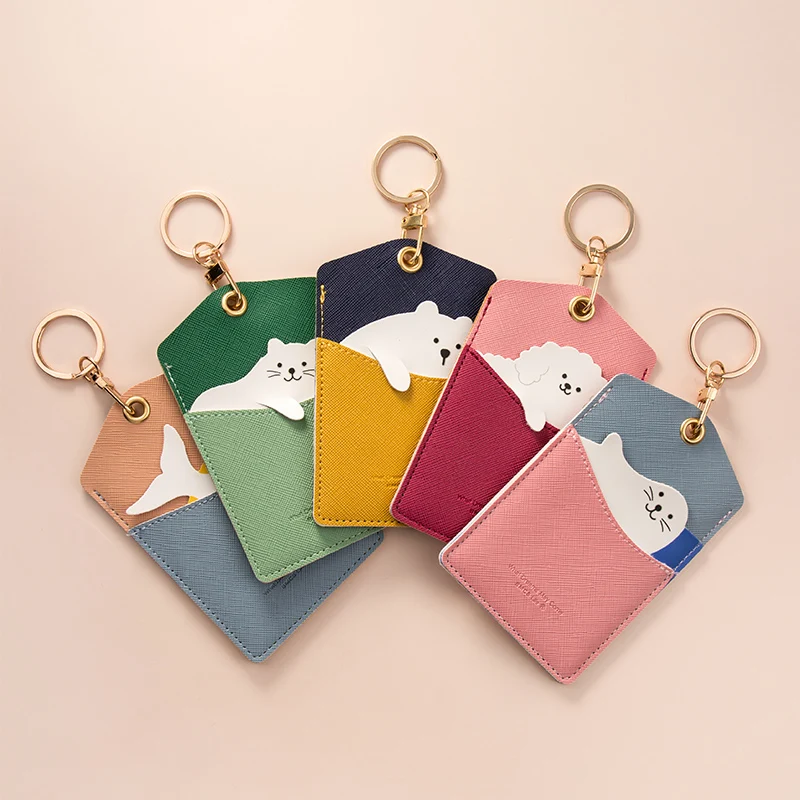 Creative Animal Card Holder Pu Keyring Work Card Package Key Holders Poodle Keychain ID Protection Cover Elevator Card Pendant