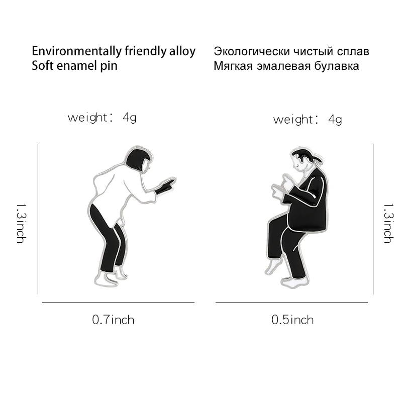 Classico nero bianco personaggio cinematografico scena smalto Pin Duo danza spille distintivi bavero regalo divertente all'ingrosso gioielli Pin per amico