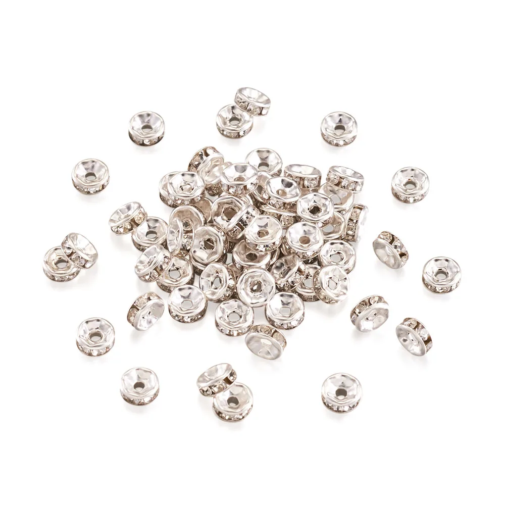 1000pcs Iron Rhinestone Spacer Beads Grade B Rondelle Straight Edge Clear Golden, 6x3mm, Hole: 1.5mm