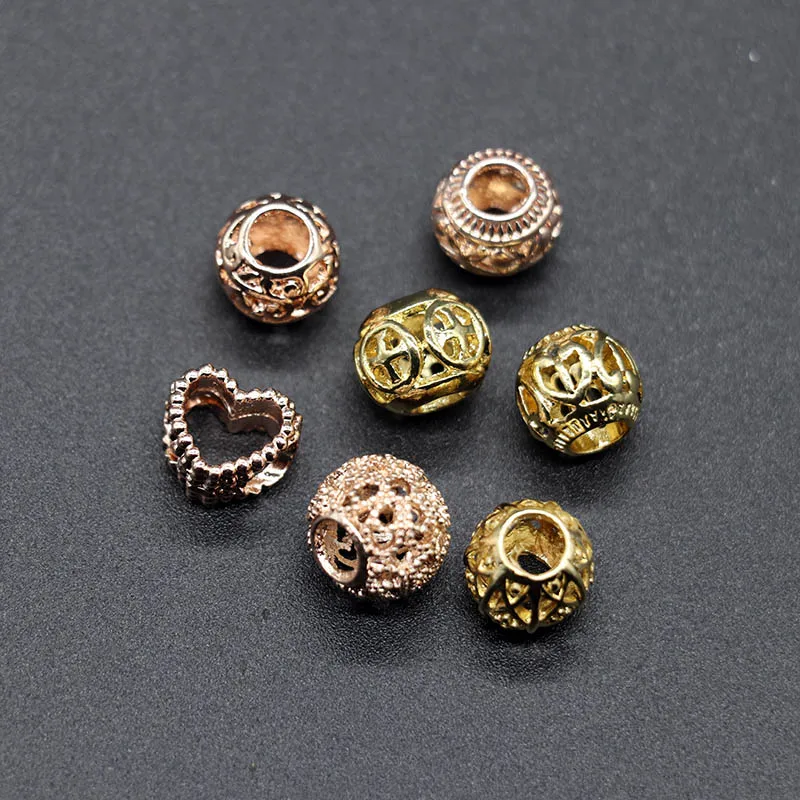 Mibrow 10pcs Rose Gold Color Round European 5mm Big Hole Charm Beads Spacer Charm Bead for DIY Bracelet Jewelry Making Findings