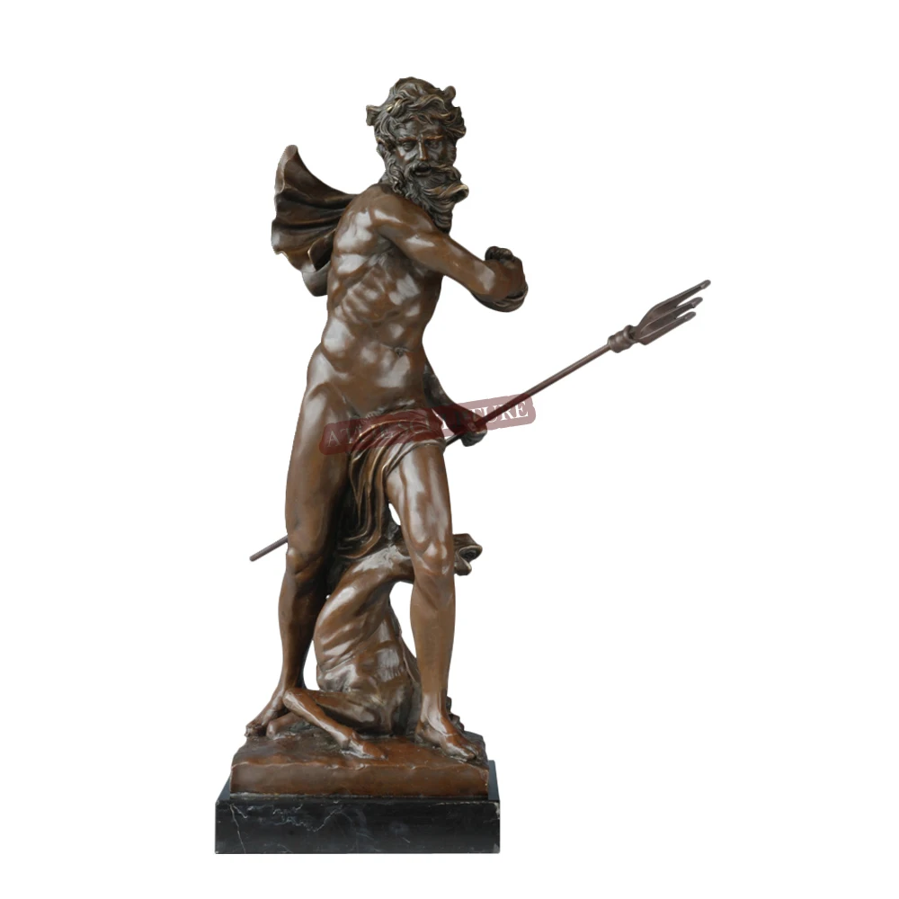 

Poseidon with Trident Statue Bronze Greek God of Sea Sculpture Antique Art Figurine Home Decor Large