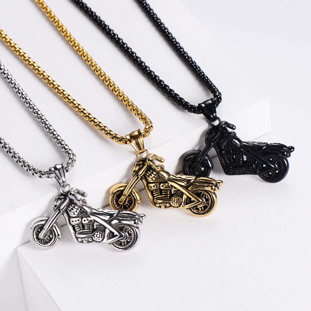 

Motorcycle Rider Biker Long Men And Women Pendant Necklace Chain Punk for Boyfriend Male Stainless Steel Jewelry Creativity Gift