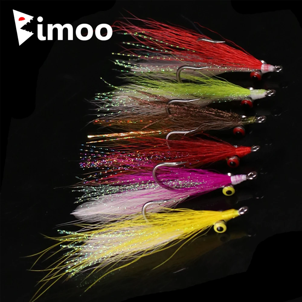 Bimoo 4PCS #4 - #2/0 Stainless Steel Hook Fly Clouser Minnow Bait Fish Artificial Bass Pike Saltwater Fly Fishing Lure 6 Colors