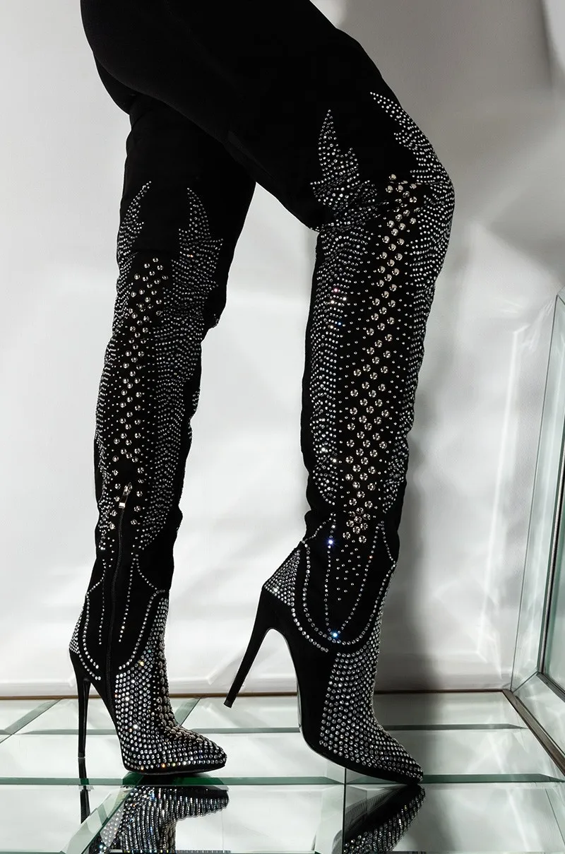 

Fashion Rhinestone Women's Winter Thigh High Boots Women Diamond High Heels Over The Knee Boots High Heels Ladies Shoes 2020