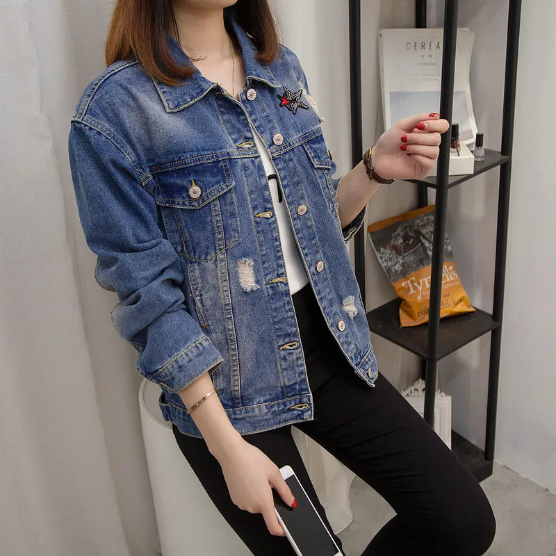 2024 Autumn Coat Women Denim Jacket Loose Jean Jacket Oversized Bomber Jackets Female Casual Coats Outerwear 5XL P527