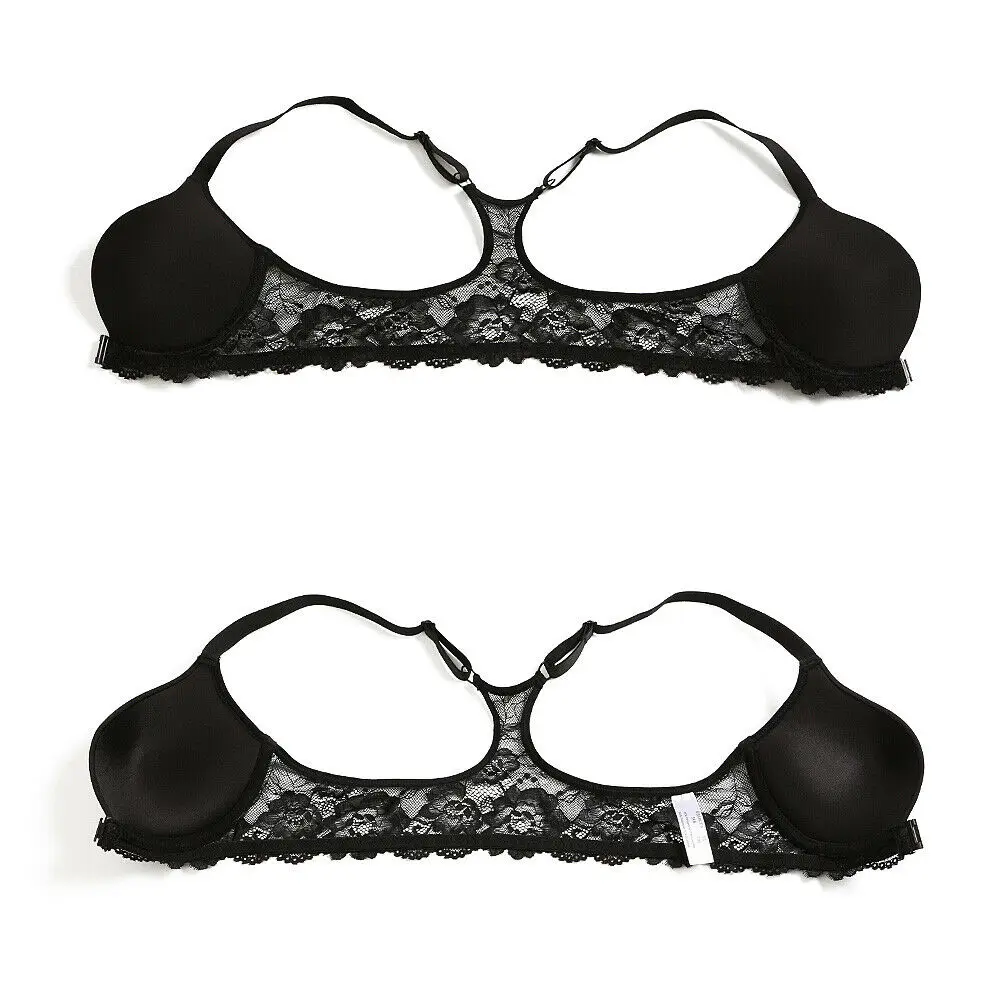 YBCG Push Up Bra Front Closure Lace Hollow Y-line Strap Lingerie Black Thin Padded Floral Underwear Adjusted-straps Brassiere