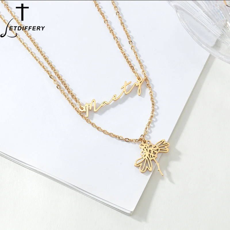 Letdiffery Fashion Double Custom Name Necklace for Women Girls Flower Pendant Necklaces Personalized Jewelry Unique Party Gifts