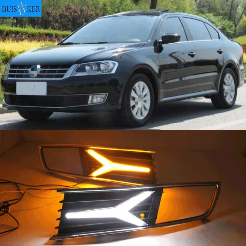 

1 Pair For Volkswagen VW Lavida 2013 2014 with Yellow Trun Signal Light Blue Night Lamp LED DRL Daytime Running Light