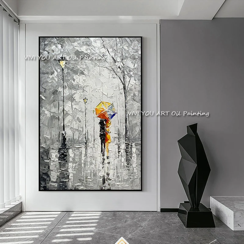

Handmade High Quality Contemporary Oil Painting Wall Art Picture Black White Oil Painting Textured Knife Lover Painting For Home
