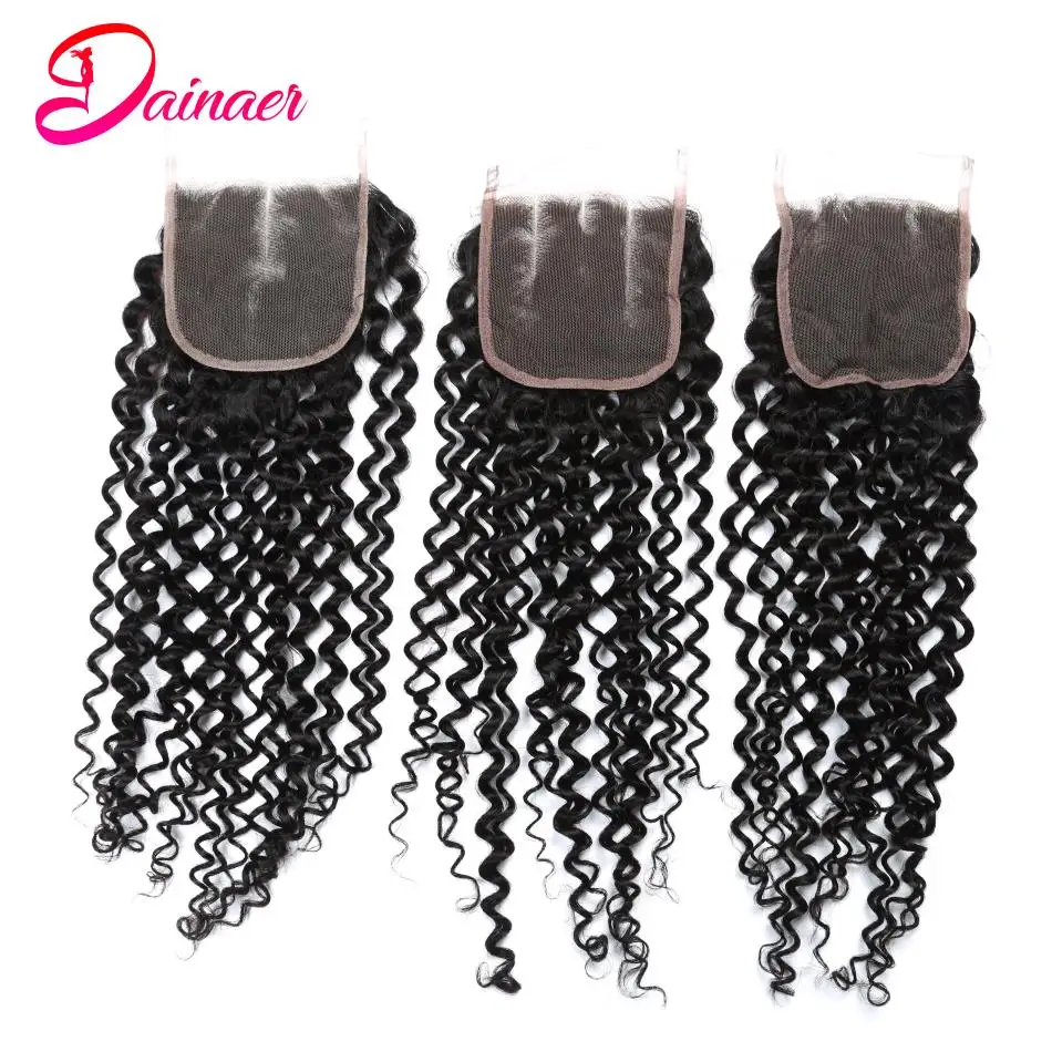 Afro Kinky Krullend Sluiting Menselijk Haar 4X4 Vrije Deel Sluiting 14-22Inch Natuurlijke Kleur Zwitserse Kanten Sluiting 100% Menselijk Haar Sluiting