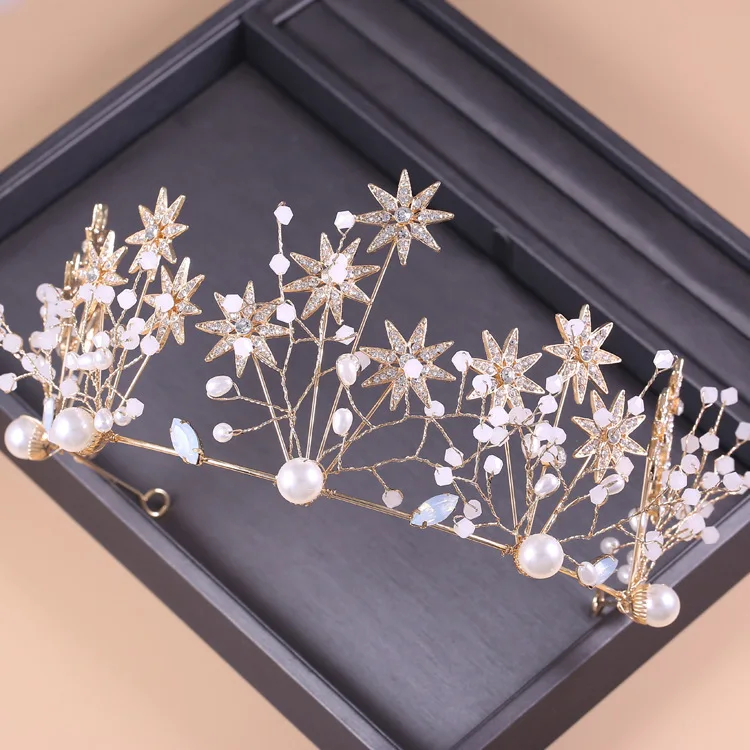 Handmade Headpieces Wedding Bridal Pearl Crystal Headwear For Bride Hair Accessories Jewelry tiara with earring