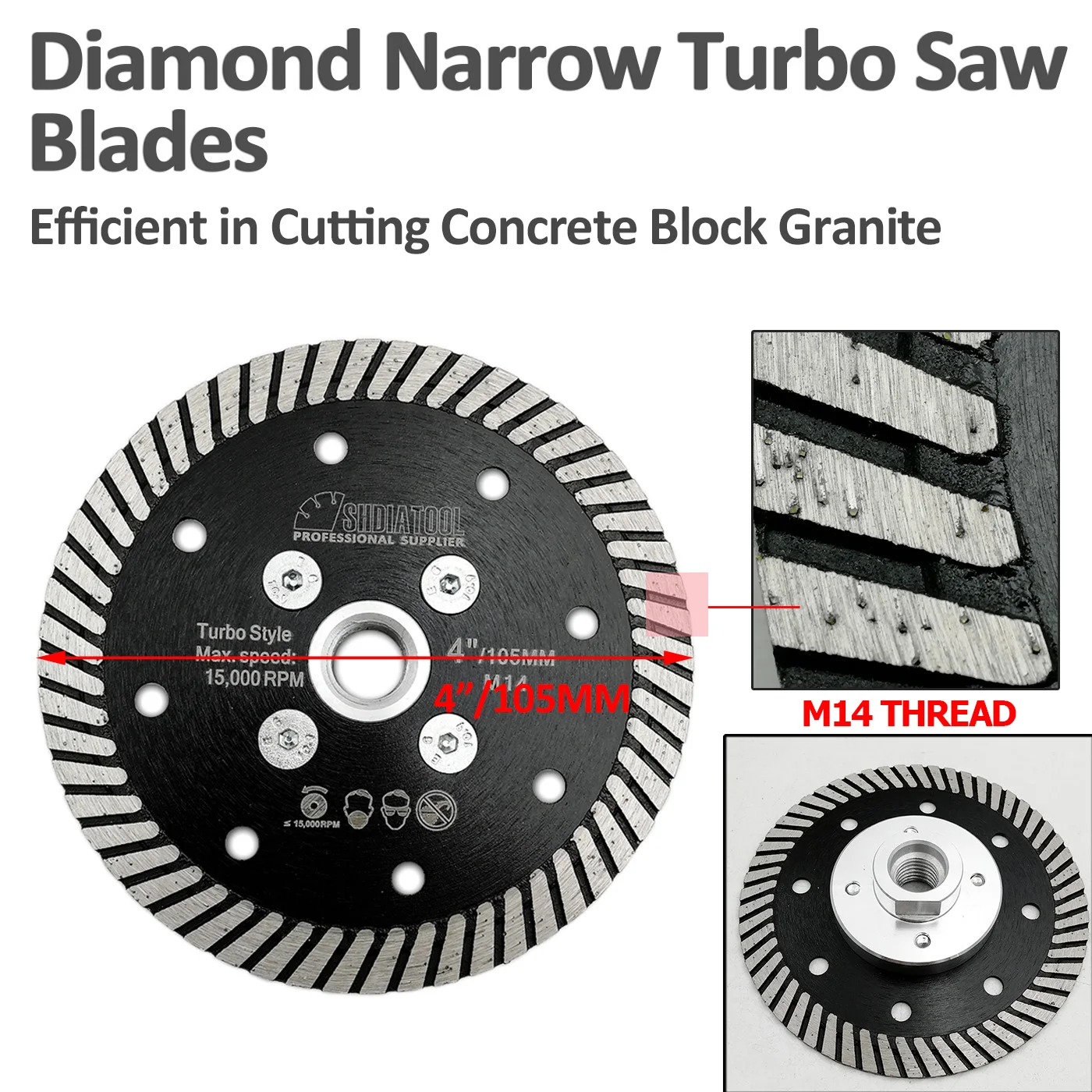 SHDIATOOL 2pcs Diameter 4 "/105mm Diamond Panas Ditekan Sempit Turbo Blade Dengan M14 Thread Cutting Disc untuk Marmer Granit Beton