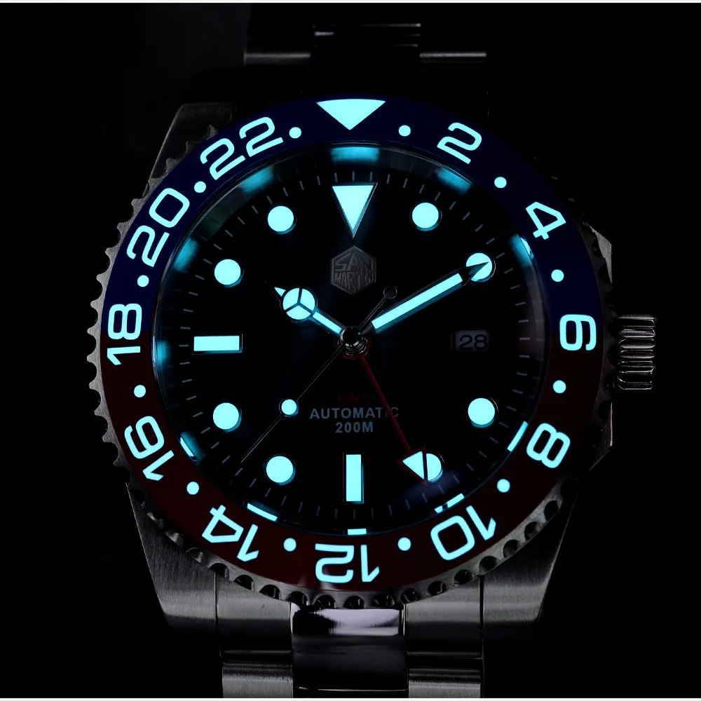 San Martin GMT Diver Luxury Sapphire Men Automatic Mechanical Watch 120 Clicks Ceramic Bezel 20Bar Waterproof Luminous Date