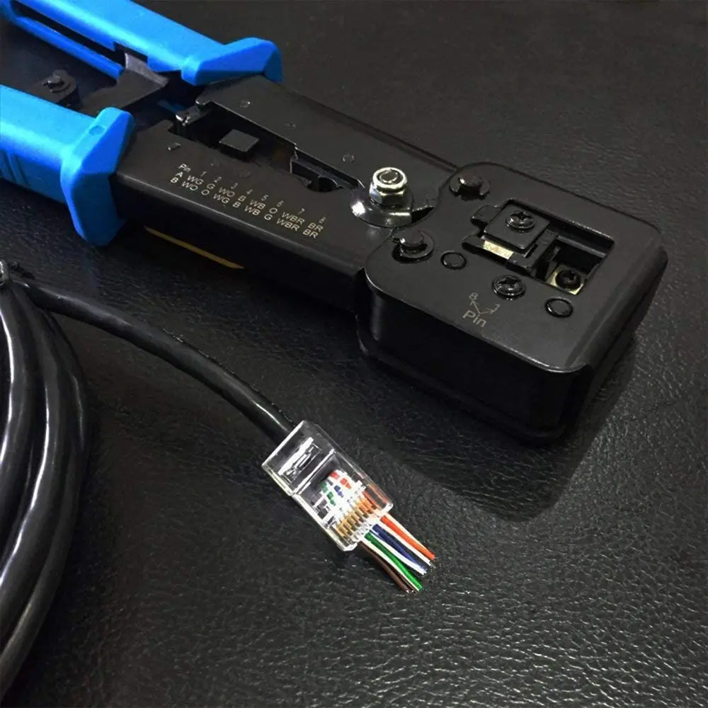 ZoeRax RJ45 Crimper for Pass-Through/EZ RJ11/RJ12/RJ45 connectors Cutter Stripper CAT5e/CAT6 Network Cable Wire Crimping Tool